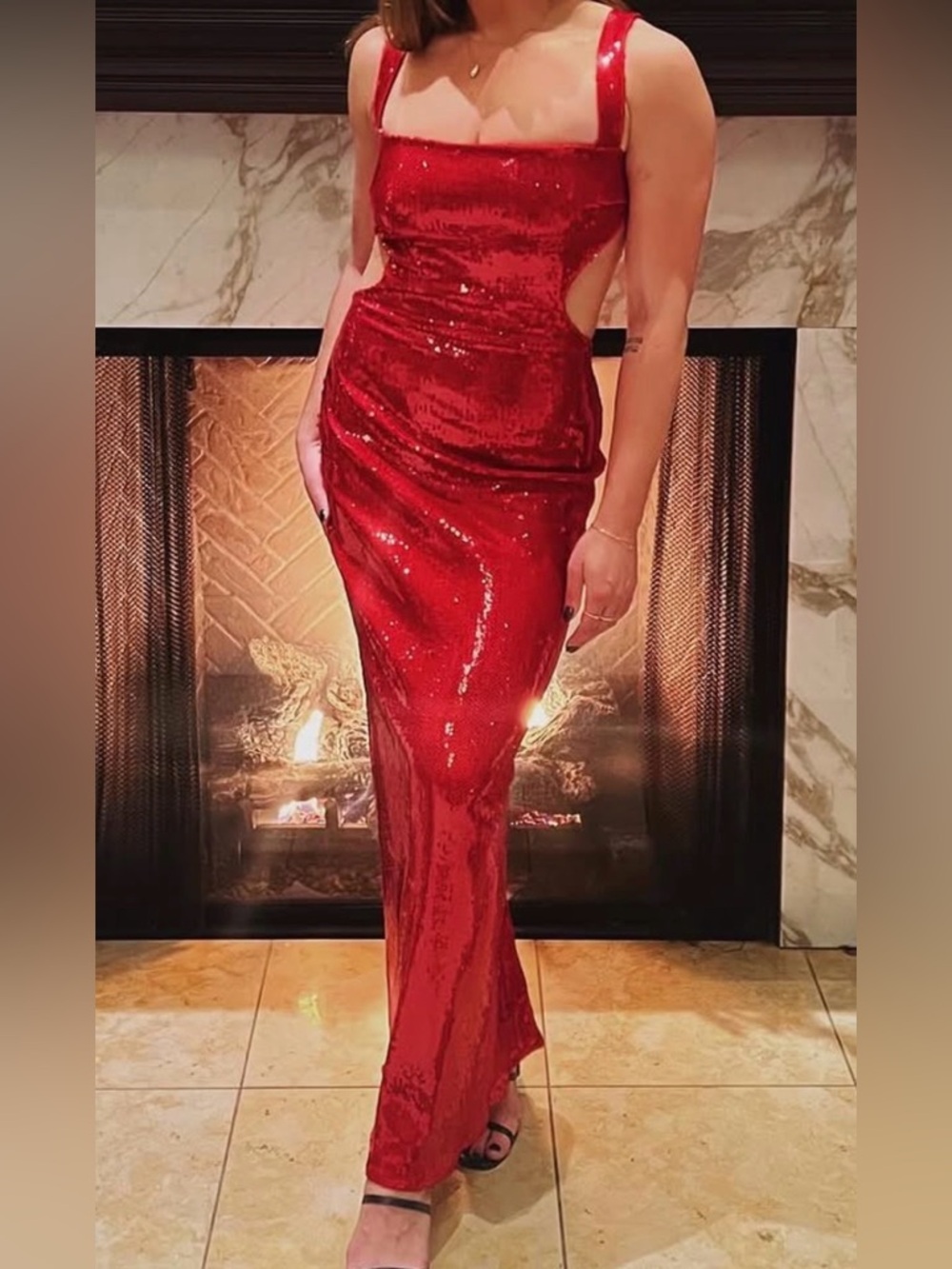 Red Sequin Cut Out Maxi Dress - Picture 2 of 3